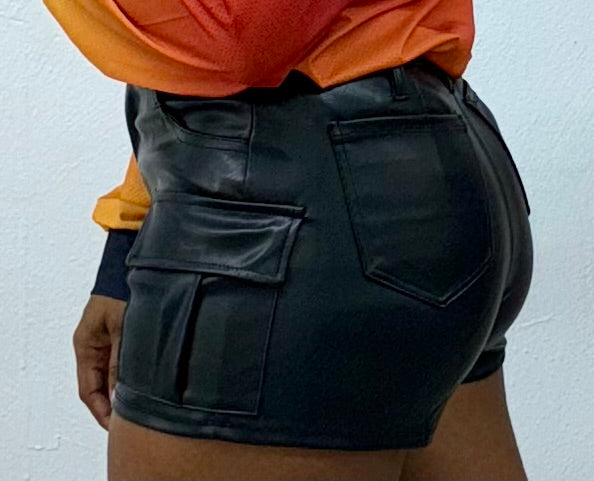 Cargo leather shorts